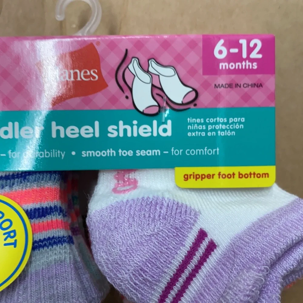 Hanes Girls Toddler Heel Shield Arch Support 6-Pairs Socks 6-12 Months NEW